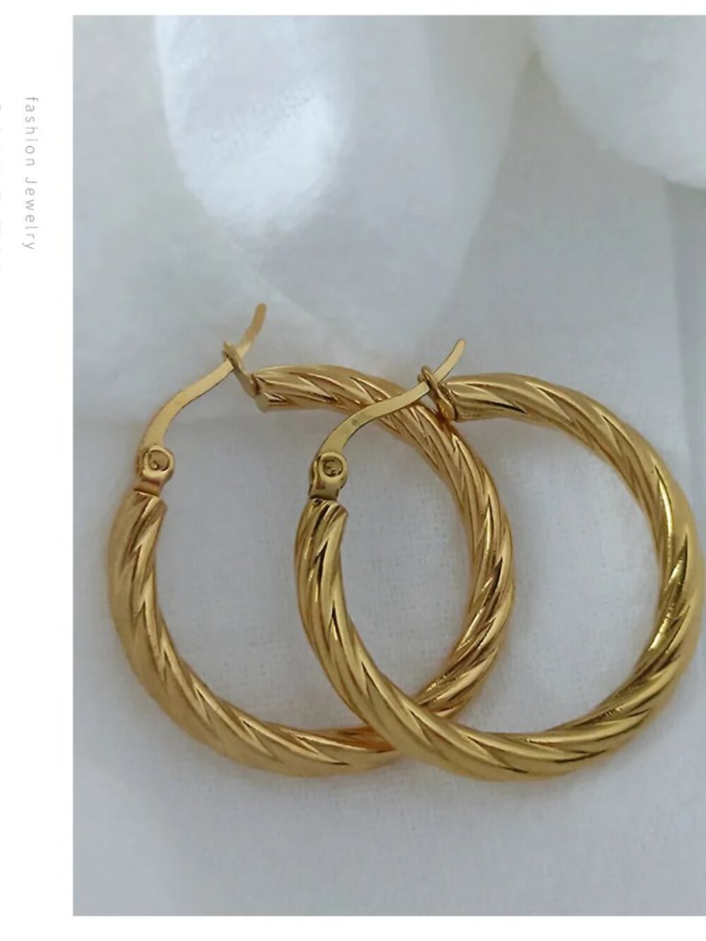 Stainless Steel Plated with 18K Gold Plated Twist Hoop Woman Earring - Picture 3 of 3